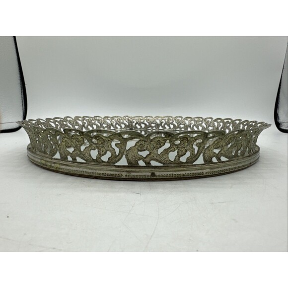 Vanity Mirrored Tray Gold Filigree Round Dresser Perfume Makeup Mirror 10 Inches - Picture 6 of 11
